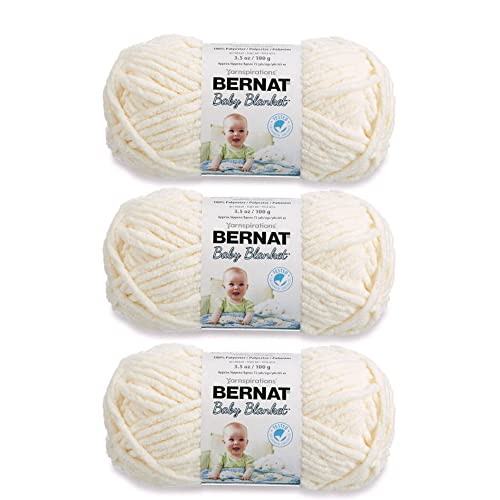 Bernat Baby Blanket Vanilla Yarn - 3 Pack of 100g/3.5oz - Polyester - 6 Super Bulky - 72 Yards - Knitting, Crocheting, Crafts & Amigurumi, Chunky Chenille Yarn (Packaging may vary) - Image 1