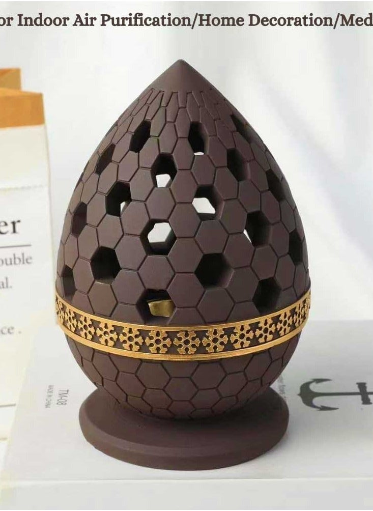 Bakhoor BoSidin Ceramic Incense Burner - Golden Metal Tray Inside - Dome Style Oud Burn Stand Used for Indoor Air Purification/Home Decoration/Meditation  - Image 3