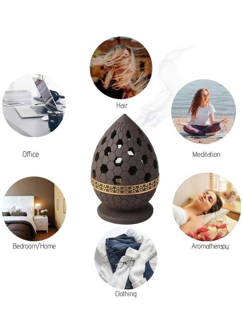 Bakhoor BoSidin Ceramic Incense Burner - Golden Metal Tray Inside - Dome Style Oud Burn Stand Used for Indoor Air Purification/Home Decoration/Meditation  - Image 4