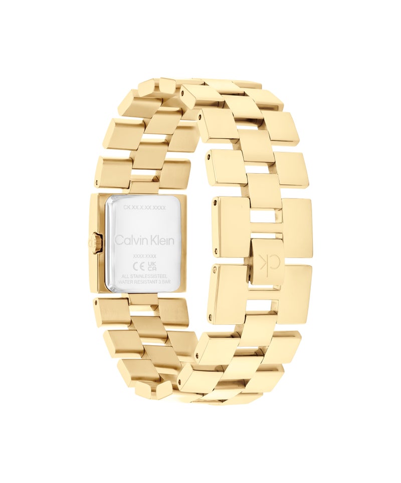 CALVIN KLEIN ساعة نسائية مربعة أنالوج بحالة رقيقة من الفولاذ الذهبي المطلي بالأيونات - Image 2