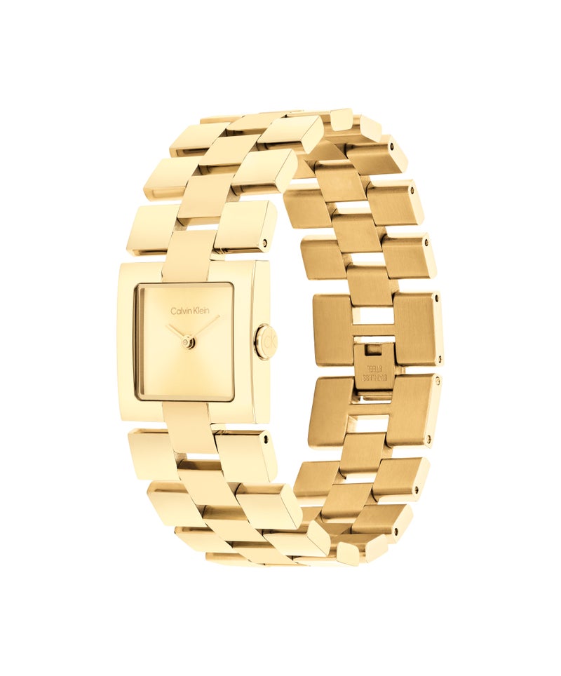 CALVIN KLEIN ساعة نسائية مربعة أنالوج بحالة رقيقة من الفولاذ الذهبي المطلي بالأيونات - Image 1