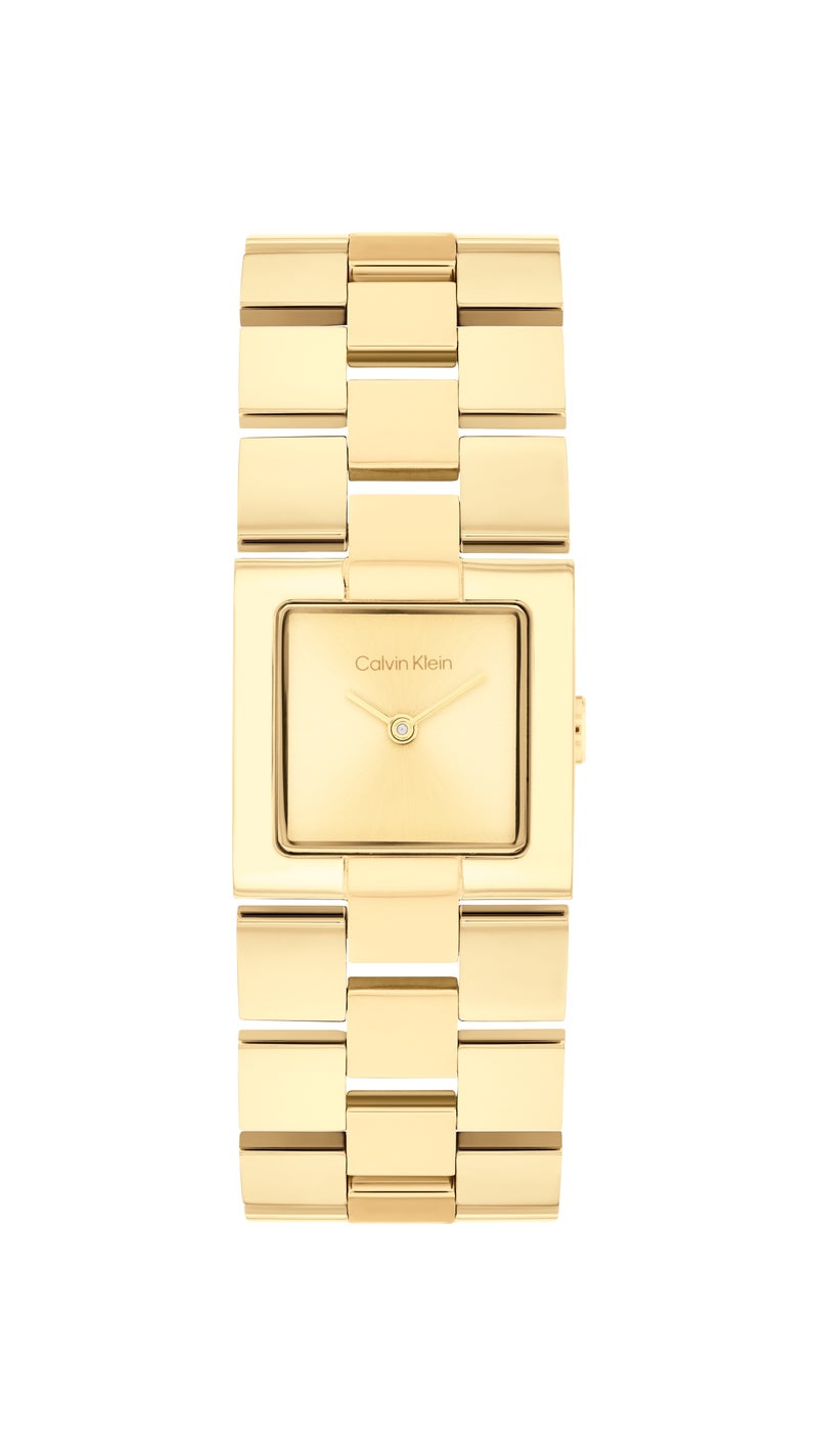 CALVIN KLEIN ساعة نسائية مربعة أنالوج بحالة رقيقة من الفولاذ الذهبي المطلي بالأيونات - Image 3