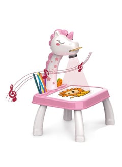 Generic Pink Unicorn Projection Table, Children'S Drawing Projector With Flashlight Slide Projector Toy, Tracing Sketch Table With Light Music, Suitable For Early Art Learning Game Gifts  - Image 1