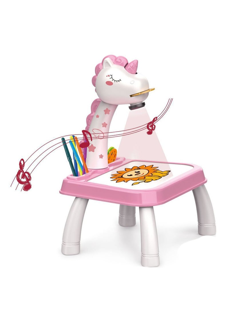 Generic - Pink Unicorn Projection Table, Children'S Drawing Projector With Flashlight Slide Projector Toy, Tracing Sketch Table With Light Music, Suitable For Early Art Learning Game Gifts - Image 1