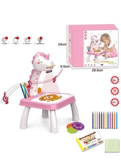Generic Pink Unicorn Projection Table, Children'S Drawing Projector With Flashlight Slide Projector Toy, Tracing Sketch Table With Light Music, Suitable For Early Art Learning Game Gifts  - Image 2