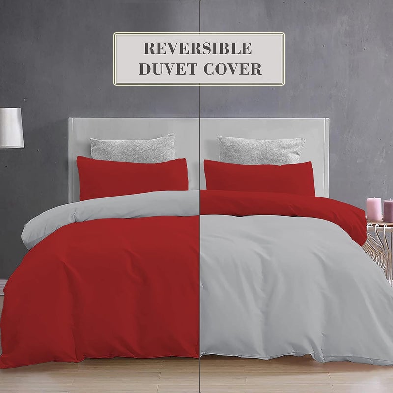 YRM Bedding's YRM Beddings 3 Pieces Duvet Cover Setr 100 Brushed Microfiber Reversibles with Zipper Closure Duvet Cover91X101 Inches and 2 Pillow Cover 18X28 Inches Double Bed SizeSilverBurgundy - Image 3