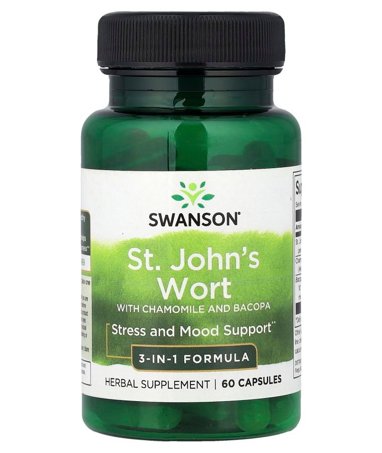 SWANSON عشبة سانت جون مع البابونج والباكوبا 60 كبسولة