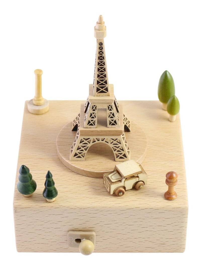 JALJA Delightful Quality Wooden Musical Box Featuring Iconic Eiffel Tower with Small Moving Magnetic Car | Plays "Encounter" Song - Image 2