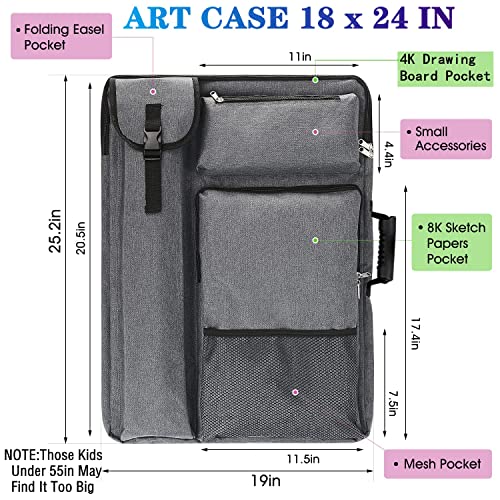 Art Ranger Art Portfolio Case 18 X 24,Backpack Size, Tote Bag for Supplies Artwork/Poster Board/Project/Drawing Case Large Art Portfolio/Display Screen Carrying and Traveling (Grey). - Image 3