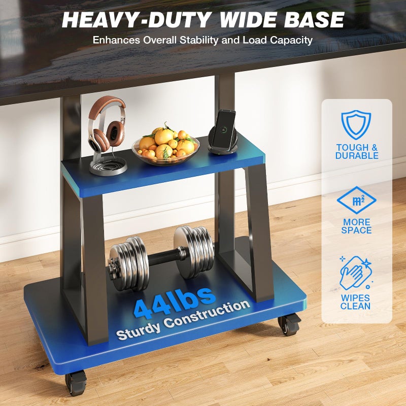 Rfiver Mobile TV Cart Rolling TV Stand for 37-75 inch TVs Up to 150lbs, Heavy-Duty Portable TV Stand on Wheels with 2-Tier Wooden Storage Shelves, Height Adjustable, Max VESA 600x400mm, Black - Image 3