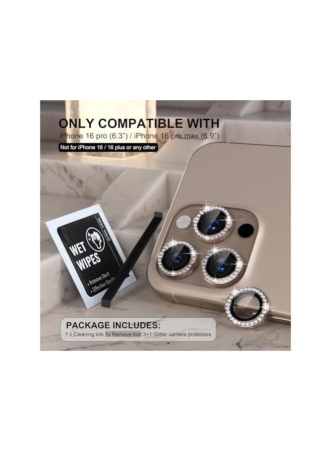 بروماس متوافق مع iPhone 16 Pro/iPhone 16 Pro Max واقي عدسة الكاميرا بلينغ، غطاء كاميرا من الزجاج المقوى 9H واقي شاشة حلقة معدنية ملحقات تزيين (صحراء الماس والتيتانيوم) - Image 2