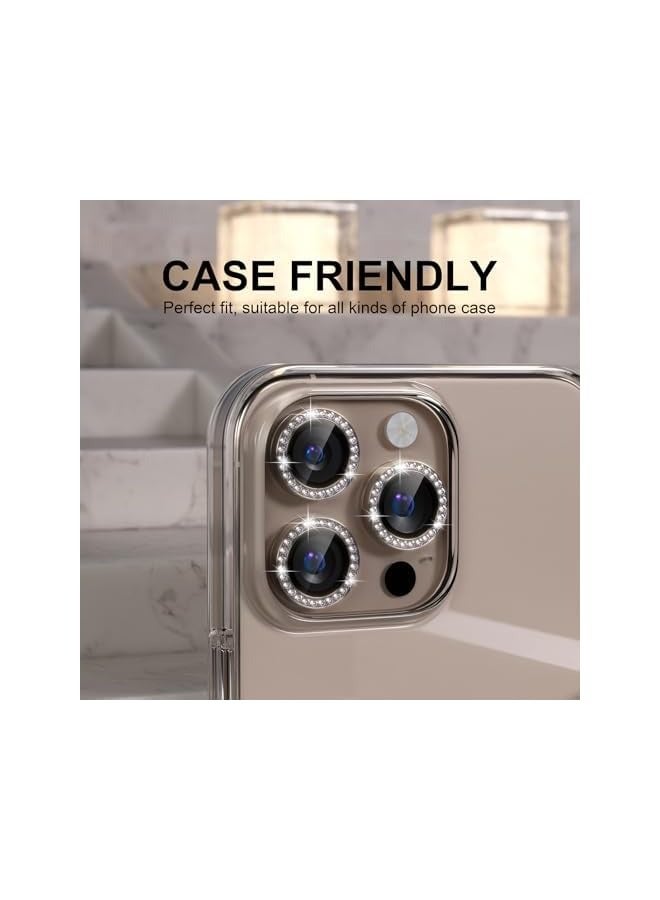 بروماس متوافق مع iPhone 16 Pro/iPhone 16 Pro Max واقي عدسة الكاميرا بلينغ، غطاء كاميرا من الزجاج المقوى 9H واقي شاشة حلقة معدنية ملحقات تزيين (صحراء الماس والتيتانيوم) - Image 4