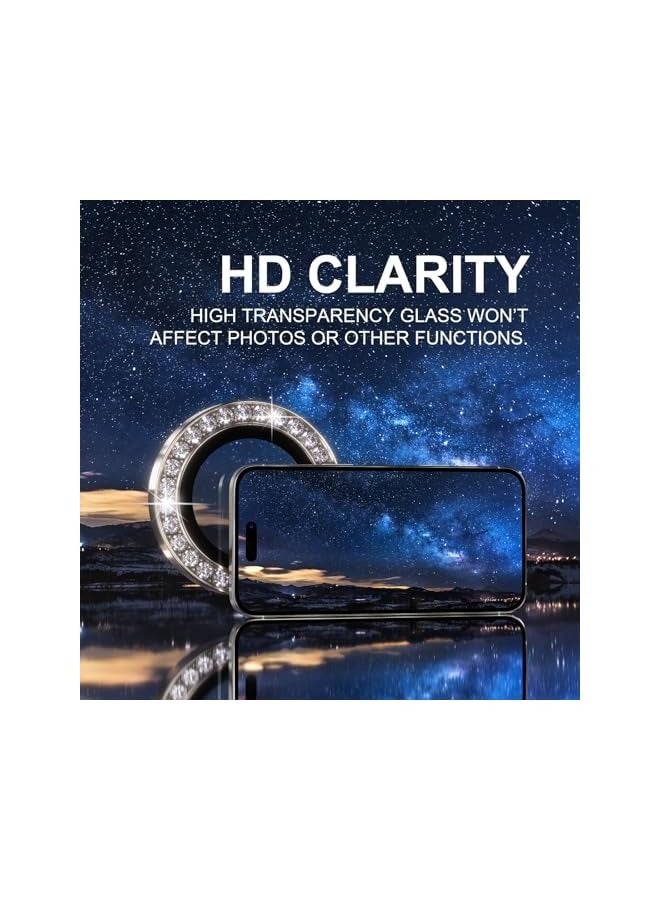 بروماس متوافق مع iPhone 16 Pro/iPhone 16 Pro Max واقي عدسة الكاميرا بلينغ، غطاء كاميرا من الزجاج المقوى 9H واقي شاشة حلقة معدنية ملحقات تزيين (صحراء الماس والتيتانيوم) - Image 5