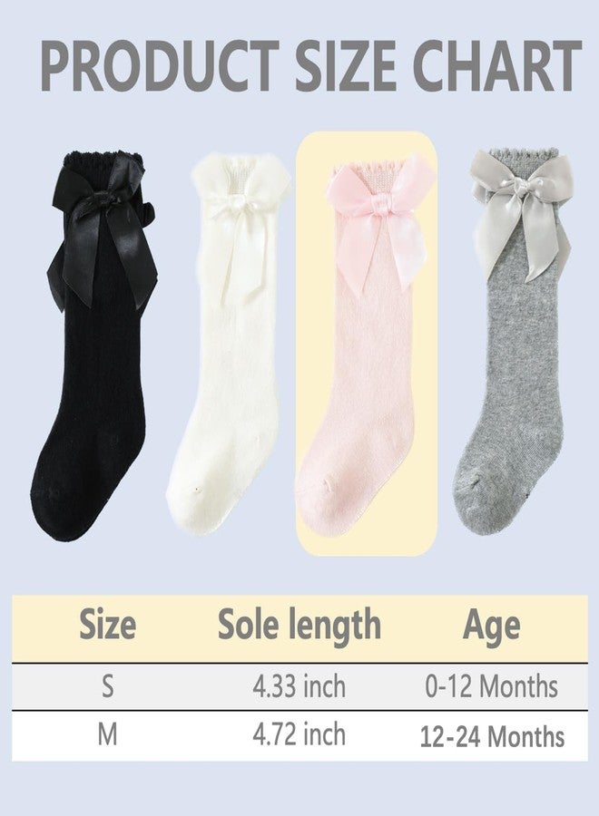PLZSITDOWN Baby Girl Knee High Socks - Toddler Long Bow Ruffled Socks - Infant Dress Tube Stockings - Pink M - Image 5