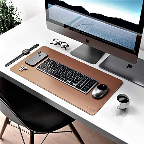 V-CUBE Designs Premium Vegan Leather Desk Mat 60X35cm 2.4mm Thick&Padded|Laptop Mat/Extended Mouse Pad/Stitched, Reversible, Sturdy Deskspread with High Tear/Peel Strength|Anti-Slip,Splash-Proof|Tan - Image 2