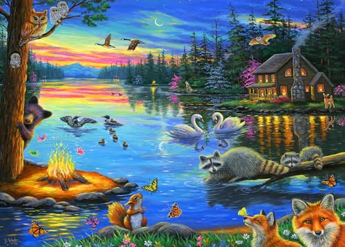 Mulic 300 Piece Puzzles for Adults Large Piece Jigsaw Puzzles for Kids Seniors Lakeside Evening Licensed by Bridget Voth - Image 1