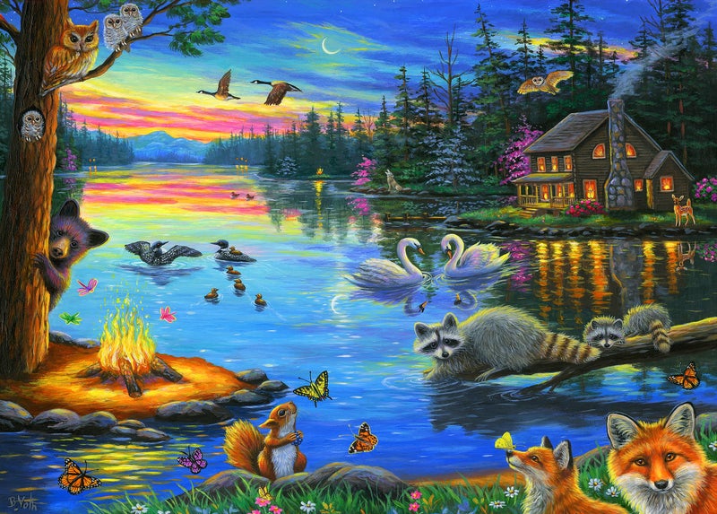 Mulic 300 Piece Puzzles for Adults Large Piece Jigsaw Puzzles for Kids Seniors Lakeside Evening Licensed by Bridget Voth - Image 3