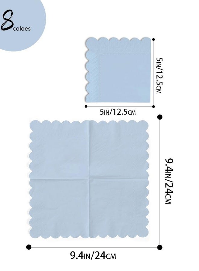 qiqee Blue Series Cocktail Dinner Napkins 5x5inch Disposable Beverage,Wedding, Birthday Party Dessert Wave Paper Napkins(120 Count) - Image 5