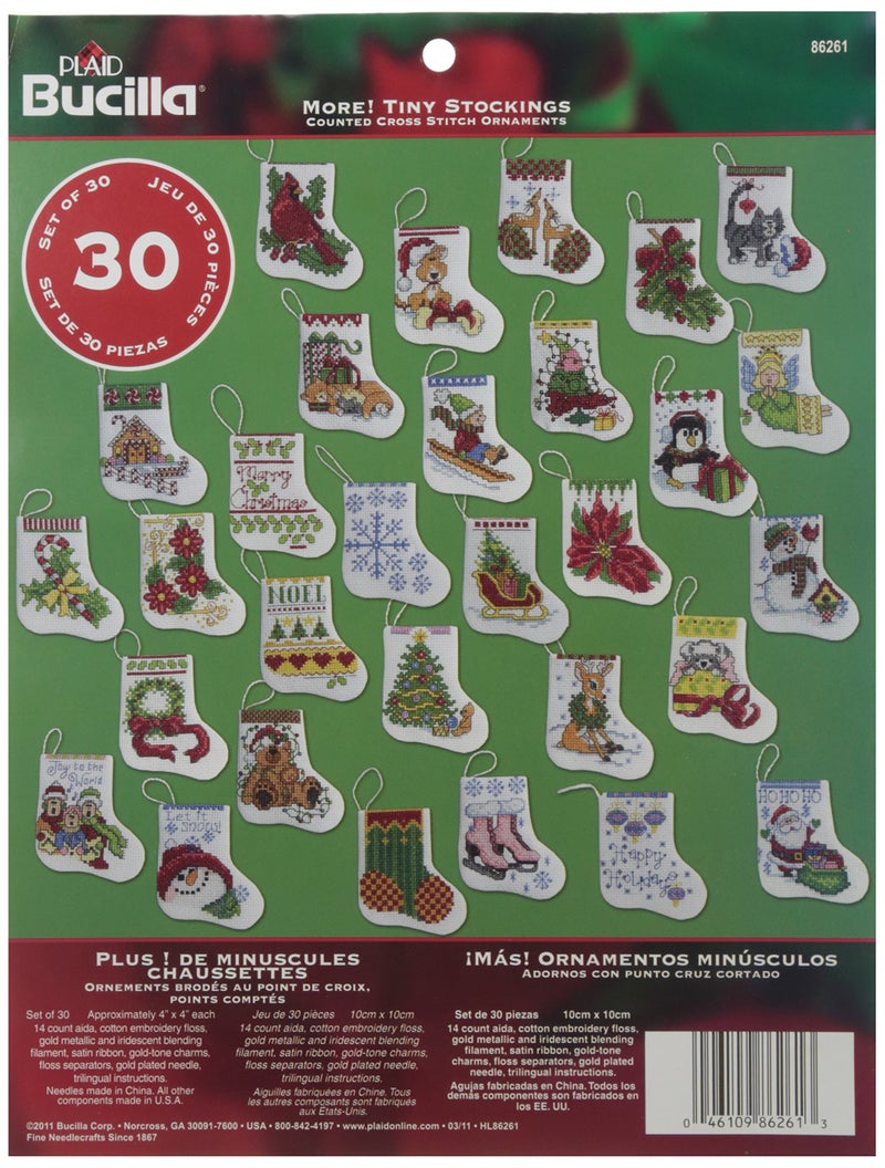 Bucilla Counted Cross Stitch Ornament Kit 35 by 35Inch 86261 More Tiny Stockings Set of 30 - Image 2