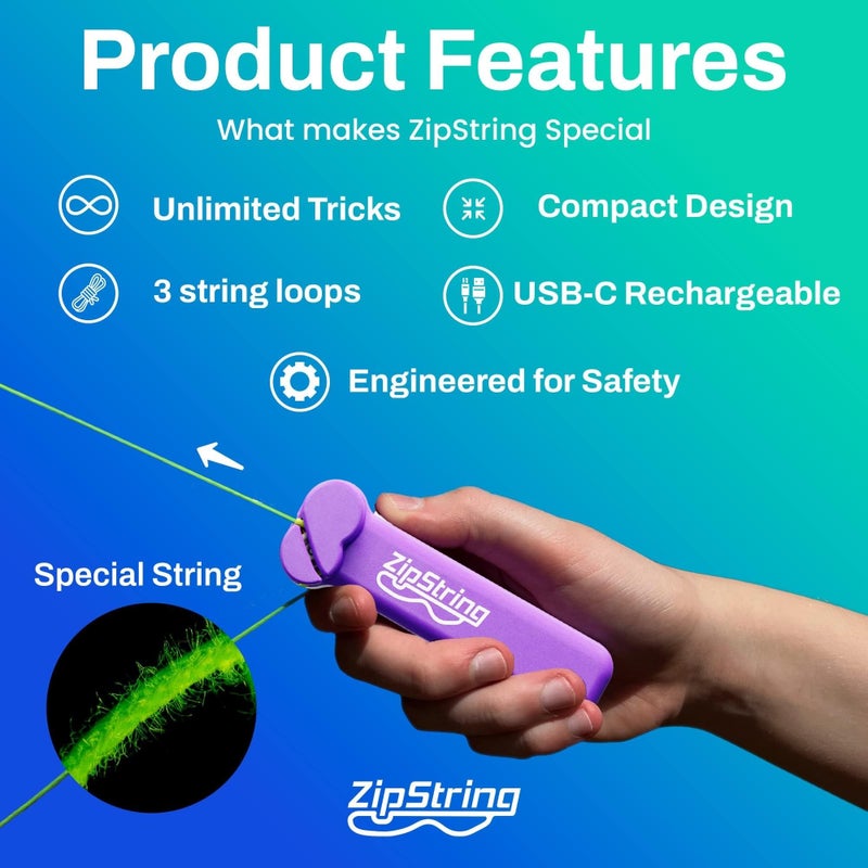 ZipString Original - As Seen on Shark Tank - Classic Rope Launcher Toy, Perfect for Kids & Adults - Fly a String Loop in The Air for Endless Tricks & Fun, Wonderment Awaits, Vivacious Violet - Image 2