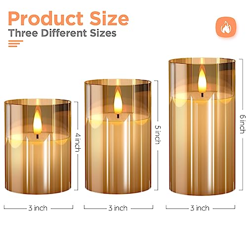 Tyawon Glass Battery Operated LED Flameless Candles with Remote and Timer, Real Wax Candles Warm Color Flickering Light for Festival Wedding Home Party Decor(Pack of 3)-Gold - Image 5