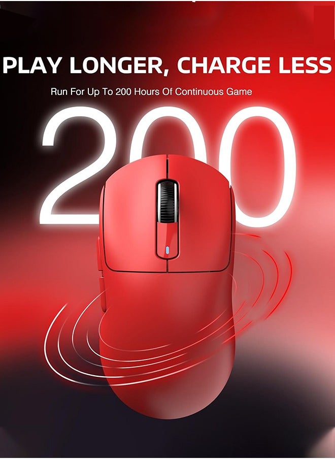 X3 Lightweight Wireless Gaming Mouse with Tri-Mode 2.4G/USB-C Wired/Bluetooth,Up to 26K DPI, PAW3395 Optical Sensor,Kailh GM8.0 Switch,5 programmable Buttons for PC/Win/Mac(Red)