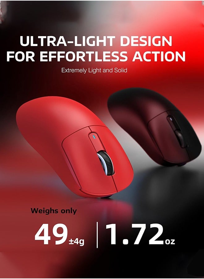 X3 Lightweight Wireless Gaming Mouse with Tri-Mode 2.4G/USB-C Wired/Bluetooth,Up to 26K DPI, PAW3395 Optical Sensor,Kailh GM8.0 Switch,5 programmable Buttons for PC/Win/Mac(Red)
