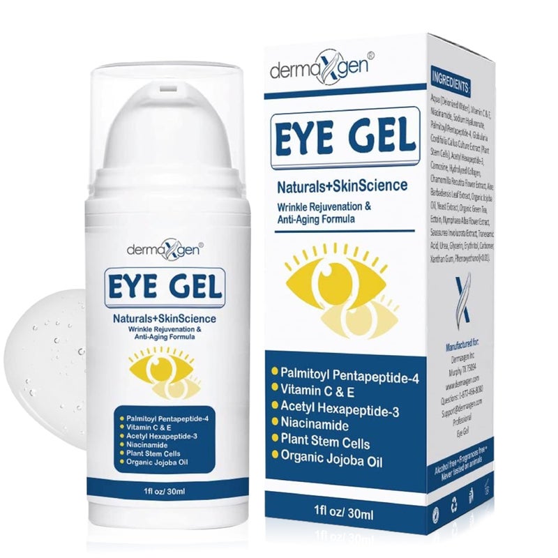 DERMAXGEN Eye Gel for Dry Eyes Night Gel with Plant Stem Cells Matrixyl 3000 Peptides Under Eye Gels for Dark Circles and Puffiness Hydrates for a Smooth Refreshed Look 1 Fl Oz 30 ml