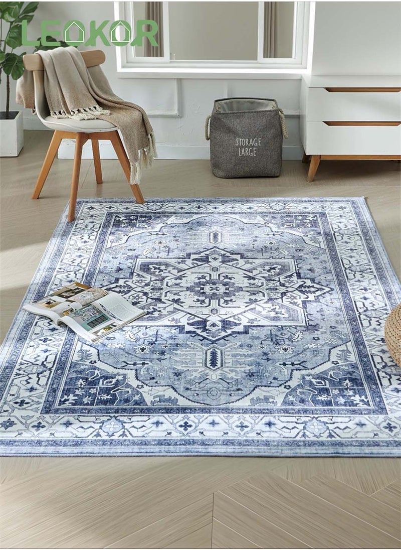 LEOKOR Vintage Area Rug with Non-Slip Backing, Washed Printing Dirt-Resistant and Water-Absorbent Floor Mat, Soft Large Rugs for Living Room Bedroom Dining Room 140*200CM  - Image 1