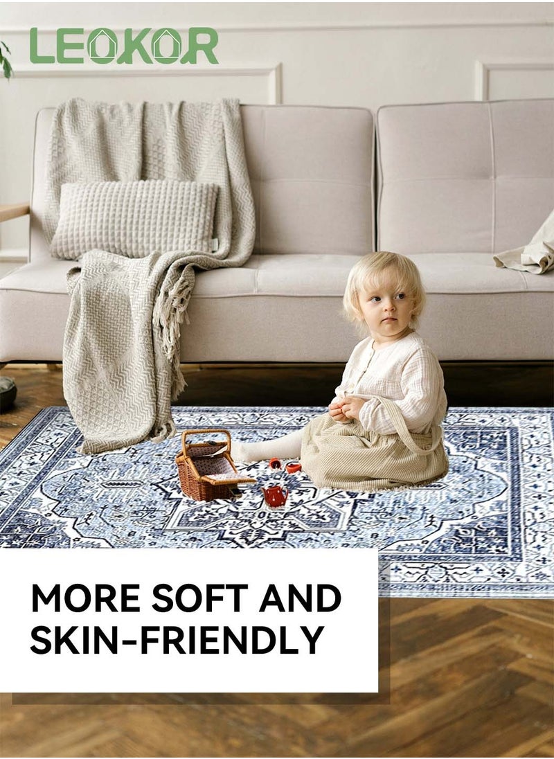 LEOKOR Vintage Area Rug with Non-Slip Backing, Washed Printing Dirt-Resistant and Water-Absorbent Floor Mat, Soft Large Rugs for Living Room Bedroom Dining Room 140*200CM  - Image 3