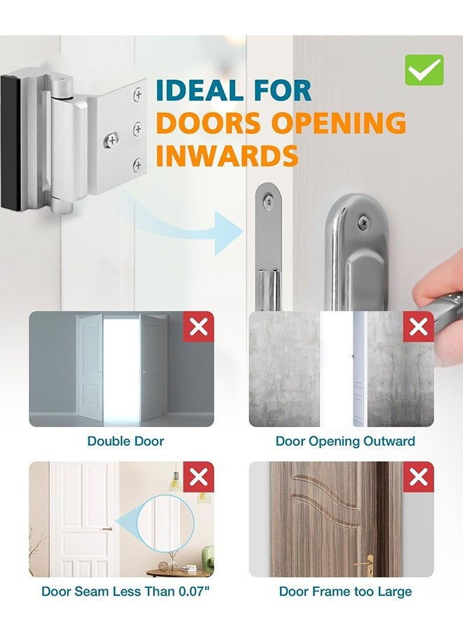 Farahom Home Security Door Lock, Door Reinforcement Lock for Top Front Inward Swinging Door, Childproof Safety Door Lock Latch Inside, Aluminum Alloy Flip Locks for Inside Door, Silver  - Image 4