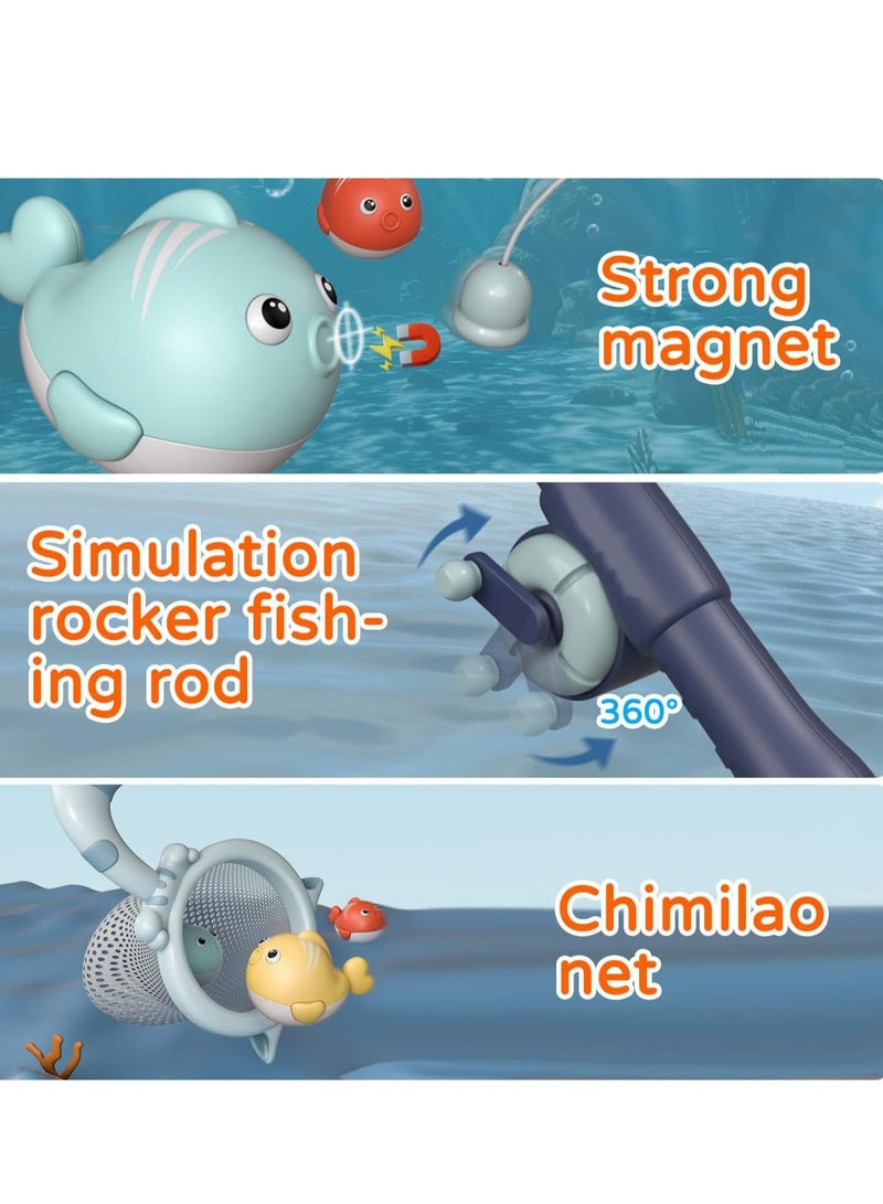 مجموعة ألعاب للاستحمام للأطفال، 5 قطع ألعاب صيد مغناطيسية مع شبكة، قضبان صيد، لعبة صيد للأطفال الصغار بعمر 2 3 4 5 6 سنوات - Image 3
