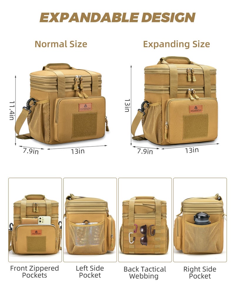 HSHRISH Expandable XLarge Tactical Lunch Box for Adults, Waterproof Insulated Lunch Bag with Lots of Storage Space, Durable Cooler Bag for Men Women Work Outdoor Picnic Trips, 22L(Brown), HSHRISH - Image 2