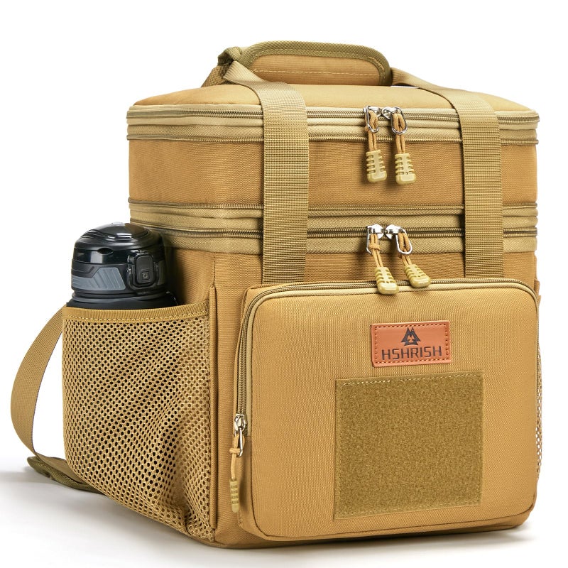 HSHRISH Expandable XLarge Tactical Lunch Box for Adults, Waterproof Insulated Lunch Bag with Lots of Storage Space, Durable Cooler Bag for Men Women Work Outdoor Picnic Trips, 22L(Brown), HSHRISH - Image 1