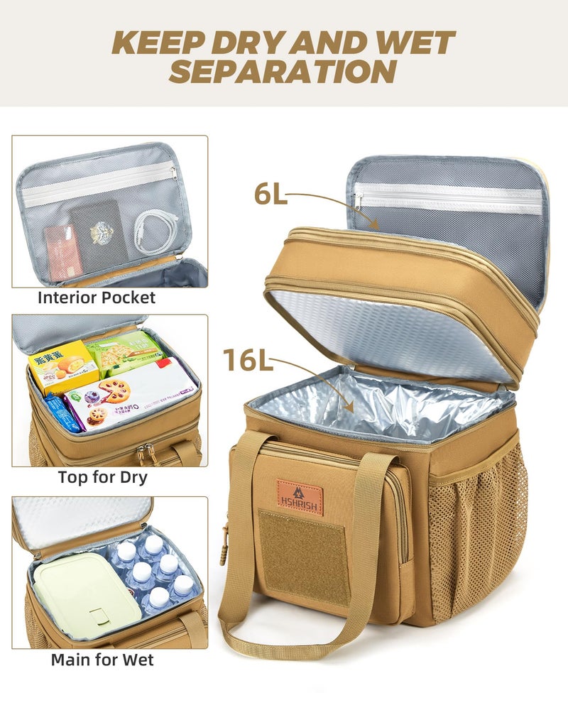 HSHRISH Expandable XLarge Tactical Lunch Box for Adults, Waterproof Insulated Lunch Bag with Lots of Storage Space, Durable Cooler Bag for Men Women Work Outdoor Picnic Trips, 22L(Brown), HSHRISH - Image 3