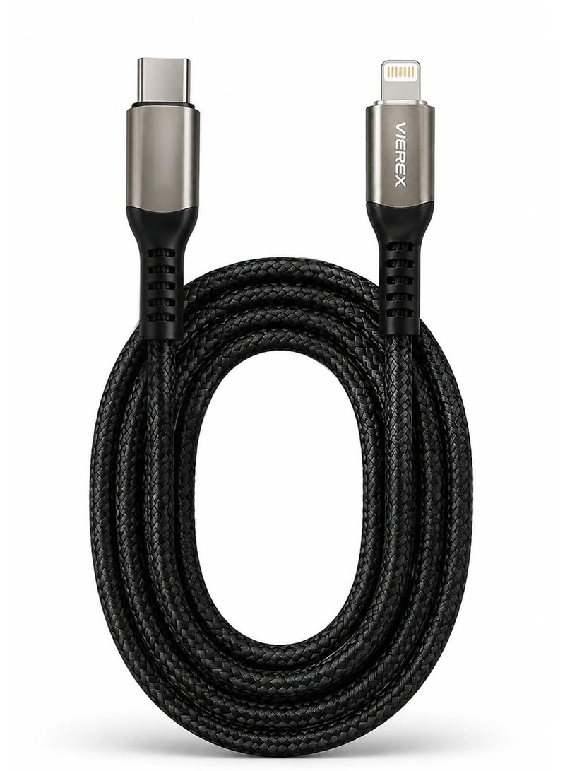 Vierex VC-14 27W USB C to Lightning Fast Charging Cable Power Delivery Braided Charging Cord for iPhone iPad Fast Charge Support, 1m - Image 1