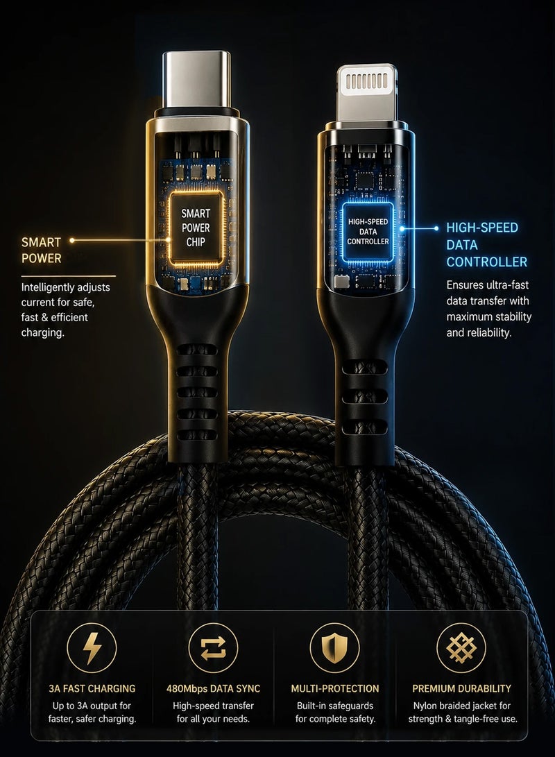 Vierex VC-14 27W USB C to Lightning Fast Charging Cable Power Delivery Braided Charging Cord for iPhone iPad Fast Charge Support, 1m - Image 5