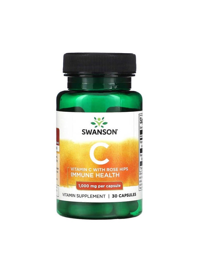 SWANSON Vitamin C with Rose Hips, 1,000 mg, 30 Capsules 