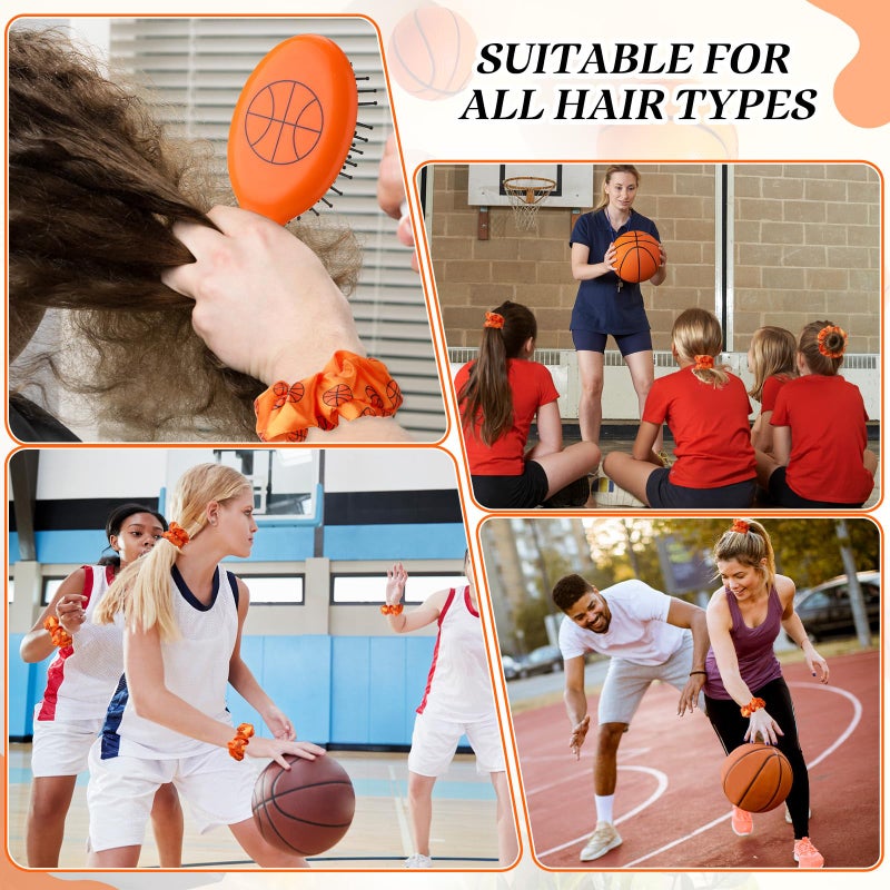 FineCheer 12 Sets Basketball Hair Ties and Hairbrushes Basketball Hair Scrunchie Mini Detangler Brush Sports Elastic Ponytail Holders Sports Party Favors Gift for Teams Women Girls Athlete - Image 4