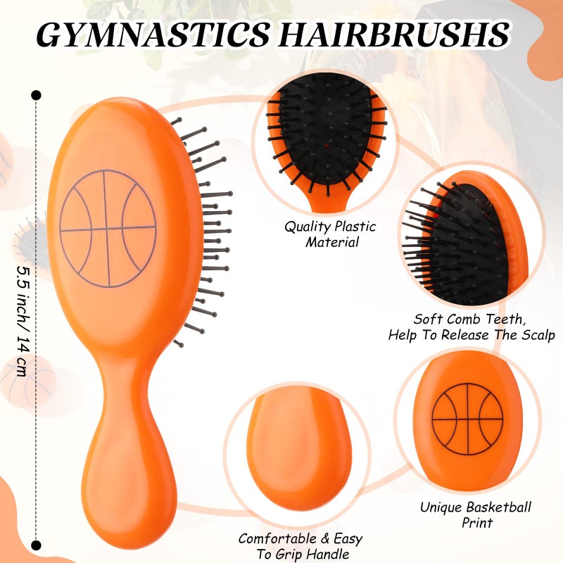 FineCheer 12 Sets Basketball Hair Ties and Hairbrushes Basketball Hair Scrunchie Mini Detangler Brush Sports Elastic Ponytail Holders Sports Party Favors Gift for Teams Women Girls Athlete - Image 2