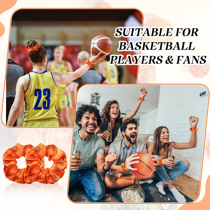 FineCheer 12 Sets Basketball Hair Ties and Hairbrushes Basketball Hair Scrunchie Mini Detangler Brush Sports Elastic Ponytail Holders Sports Party Favors Gift for Teams Women Girls Athlete - Image 5