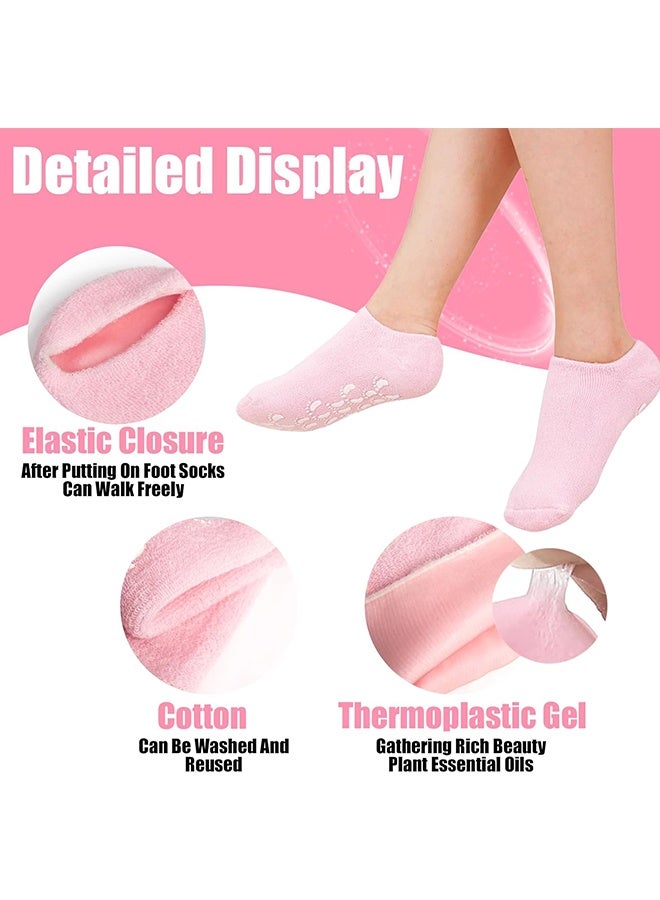 Hodaf 1 Pairs Moisturizing Silicone Gel Socks - Moisturizing Socks - Aloe-Infused Gel - for Cracked Heels & Dry Feet | Reusable Silicone Lined Heel Socks - for Home Use - Say Goodbye to Dry Cracked Feet - with Vitamin E & Essential Oils - Pink - Image 4