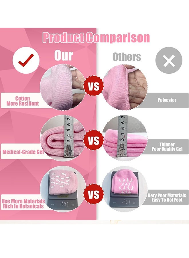 Hodaf 1 Pairs Moisturizing Silicone Gel Socks - Moisturizing Socks - Aloe-Infused Gel - for Cracked Heels & Dry Feet | Reusable Silicone Lined Heel Socks - for Home Use - Say Goodbye to Dry Cracked Feet - with Vitamin E & Essential Oils - Pink - Image 3