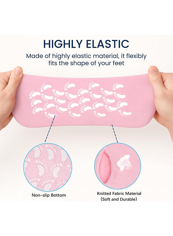 Hodaf 1 Pairs Moisturizing Silicone Gel Socks - Moisturizing Socks - Aloe-Infused Gel - for Cracked Heels & Dry Feet | Reusable Silicone Lined Heel Socks - for Home Use - Say Goodbye to Dry Cracked Feet - with Vitamin E & Essential Oils - Pink - Image 5