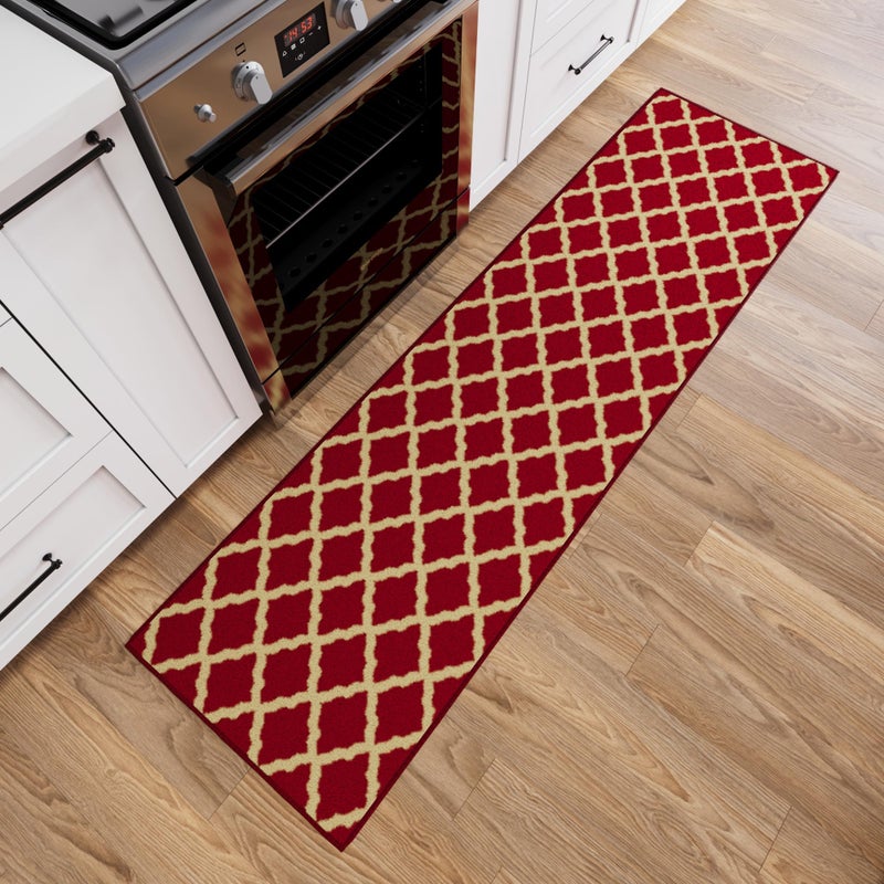 Ottomanson Ottomanson Hallway Runner Rug 110 x 7 Non Slip Trellis Area Rugs Easy to Clean Laundry Rug Runner Durable  Pet Friendly Floor Carpet Runners for Hallways Entryway Living Room Kitchen Bathroom Red