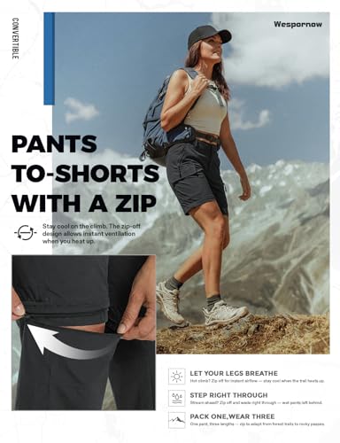 Wespornow Women's-Hiking-Pants Convertible-Zip-Off-Quick-Dry-Pants for Cargo, Camping, Travel, Outdoor, Fishing, Safari (Black, Medium) - Image 3