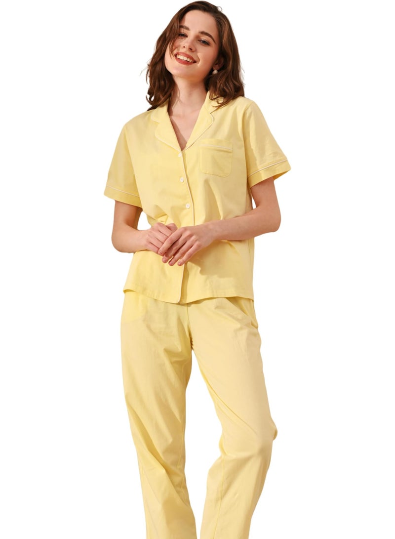 100% Cotton Pajamas for Women Sets 2 Pieces Pjs Button short sleeves with Pockets Soft Sleepwear Loungewear XS-S-M - Image 1