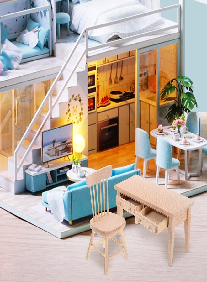 VICASKY 1/12 Scale Miniature Wooden Desk and Chair Set - Beige Craft Furniture for Dollhouse Decoration DIY Diorama Display Photography and Collectible Mini Scenes - Image 5
