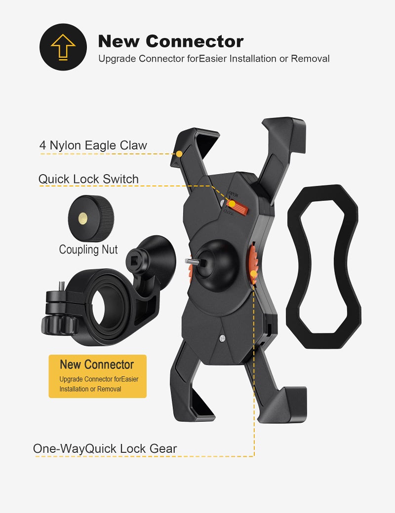Grefay Bike Phone Holder, Motorcycle Phone Holder with Handlebar Clamp for Bicycle, Suitable with iPhone 16 15 14 Pro Max Plus/13 12 11 Pro Max Mini, XS XR X, SE/3.5-6.5 Inch Smartphone, 360 Rotatable - Image 5