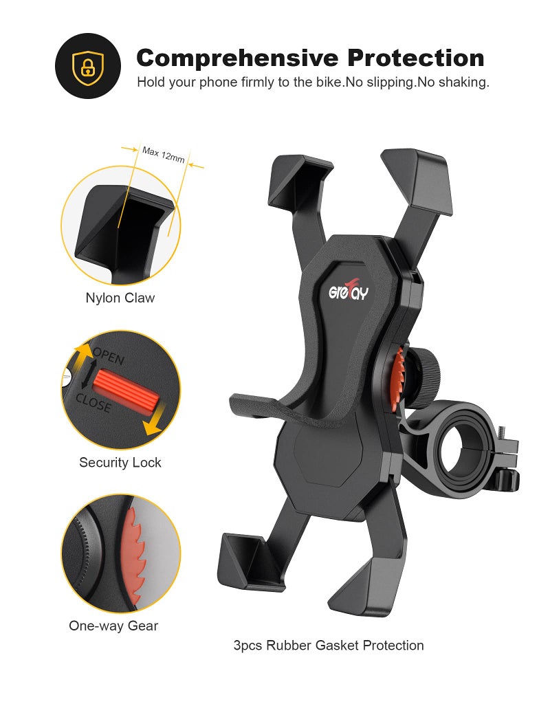 Grefay Bike Phone Holder, Motorcycle Phone Holder with Handlebar Clamp for Bicycle, Suitable with iPhone 16 15 14 Pro Max Plus/13 12 11 Pro Max Mini, XS XR X, SE/3.5-6.5 Inch Smartphone, 360 Rotatable - Image 2
